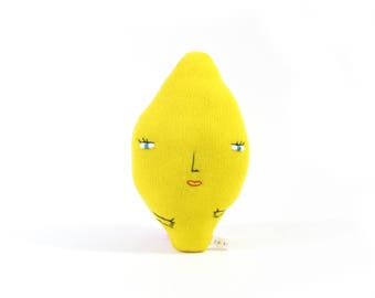 Lulu the Lemon soft toy - handmade stuffed plush - soft knit toy - merino - fun decor - yellow - baby gift