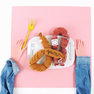 Knitted Charcuterie soft toys sausage salami grilled links pretend food play food salami plush deli meats image 9