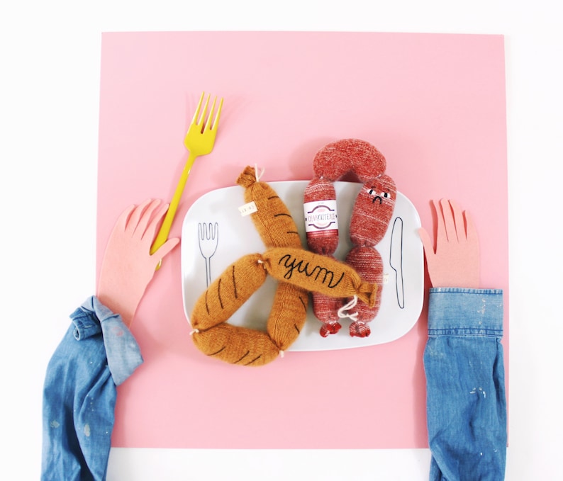 Knitted Charcuterie soft toys sausage salami grilled links pretend food play food salami plush deli meats image 9