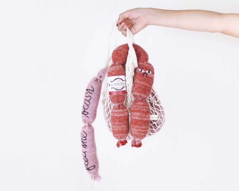 Knitted Charcuterie soft toys sausage salami grilled links pretend food play food salami plush deli meats image 7
