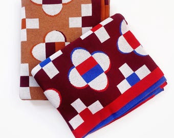 Folk Tile Blanket - Jacquard Knit Throw, large