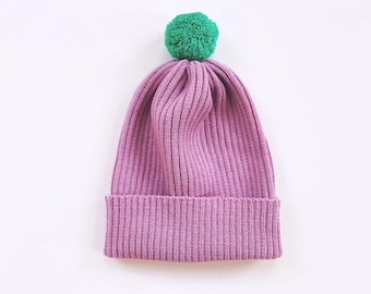 Colorful Wooly Basic Rib Knit Beanie - 100% Merino, lilac