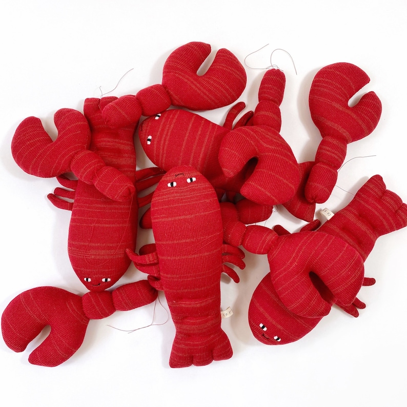 Louis the Lobster soft toy handmade stuffed animal knit lambswool plush merino wool fun decor red unique gifts image 8