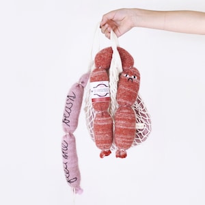 Angry sausage knitted Charcuterie - pretend food sausage links softie