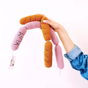 Handmade Crochet Merino Wool Sausage Link Dog Toy with Squeaker