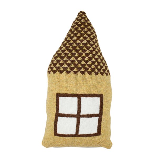 Little HOUSE shaped pillow - yellow and brown