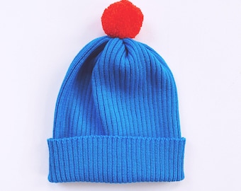 Basic Rib Knit Beanie - 100% Merino wool, blue