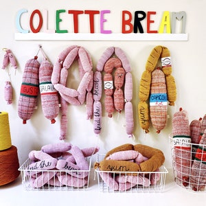 Knitted Charcuterie - sausage, salami, grilled links toy, pretend food softie