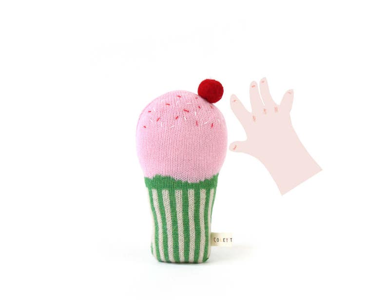 Cupcake Baby Rattle soft knitted baby toy rattle, baby shower gift, new baby gift, newborn gift, gift for baby image 1