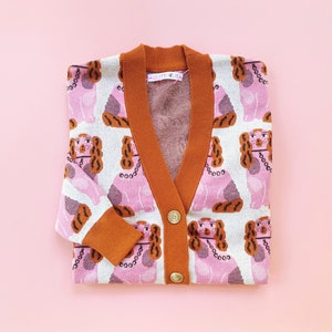 Staffordshire Dog Sweater - Jacquard Knit Cardigan, Soft Women's Sweater, Unique Gift for Her