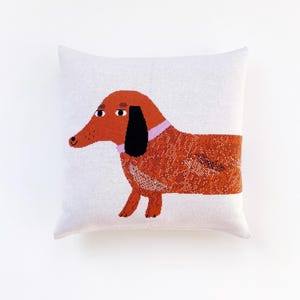 Dachshund Pillow - Doxie Knit Pillow Cover, Sausage Dog Decor, Wiener Dog Throw Pillow