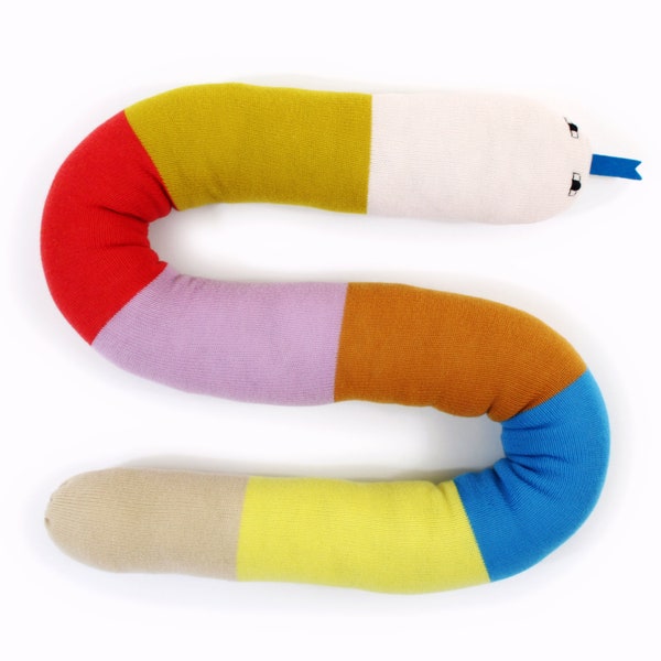 Snuggly Snake soft toy - handmade stuffed animal - knit snake plush - merino wool - colorful decor - kids room