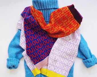 FUN knitted scarf - handmade lambswool scarf - winter scarf women