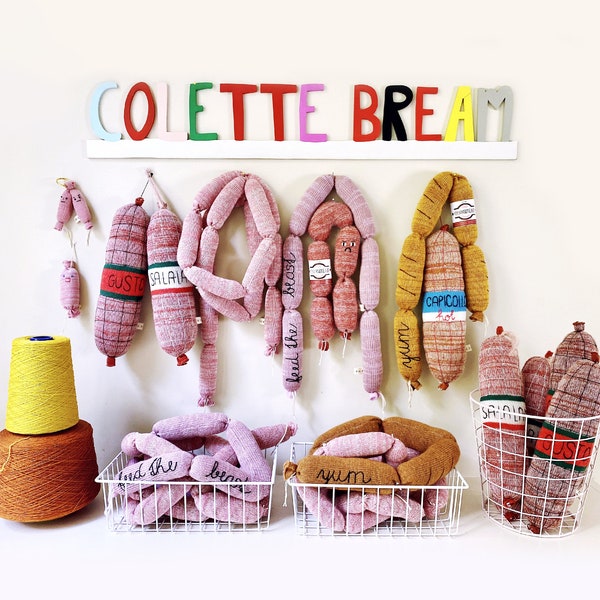 Knitted Charcuterie soft toys - sausage - salami - grilled links - pretend food - play food - salami plush - deli meats