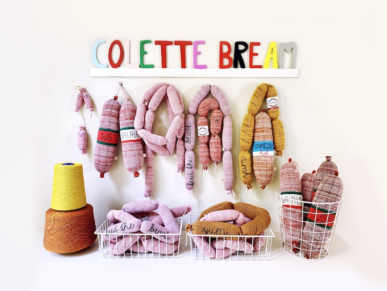 Knitted Charcuterie soft toys sausage salami grilled links pretend food play food salami plush deli meats image 1