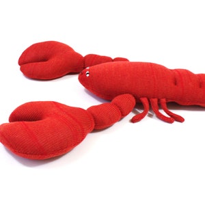 Louis the Lobster soft toy handmade stuffed animal knit lambswool plush merino wool fun decor red unique gifts image 3