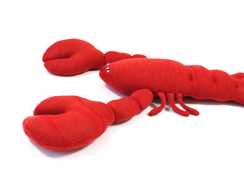 Louis the Lobster soft toy handmade stuffed animal knit lambswool plush merino wool fun decor red unique gifts image 3
