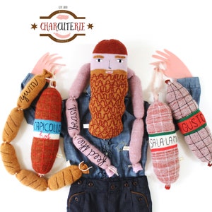 Knitted Charcuterie soft toys sausage salami grilled links pretend food play food salami plush deli meats image 2