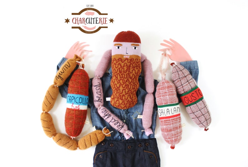 Knitted Charcuterie soft toys sausage salami grilled links pretend food play food salami plush deli meats image 2