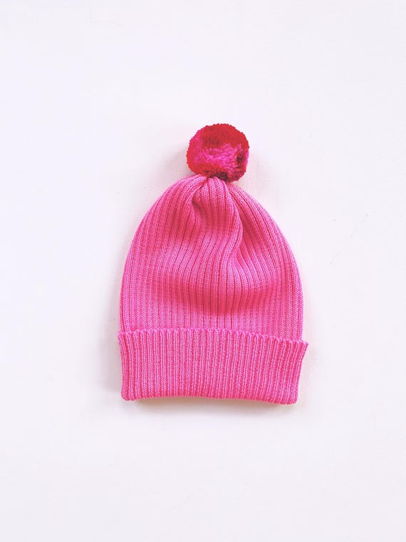 Colorful Wooly Basic Rib Knit Beanie - 100% Merino, Neon 