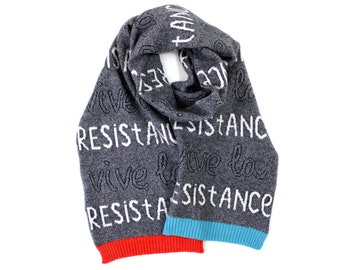 Resistance Scarf - handmade knit winter scarf - soft lambswool -  scarf for women - activist gift - red white and blue