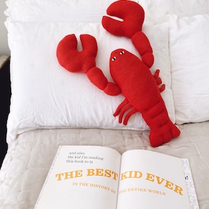 Louis the Lobster soft toy handmade stuffed animal knit lambswool plush merino wool fun decor red unique gifts image 6