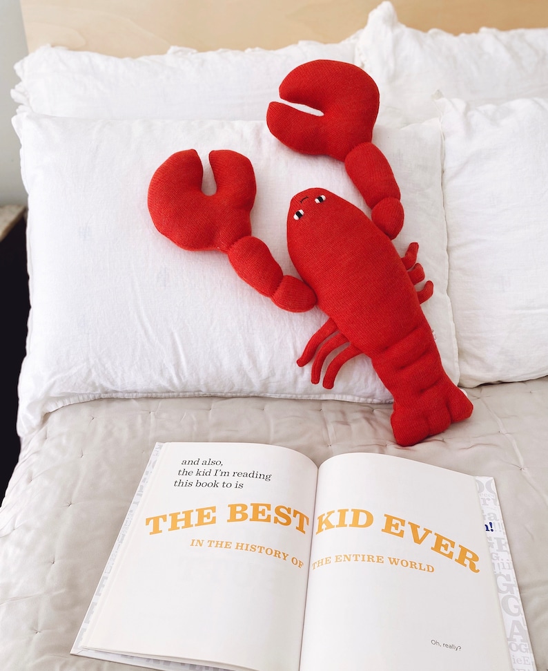 Louis the Lobster soft toy handmade stuffed animal knit lambswool plush merino wool fun decor red unique gifts image 6