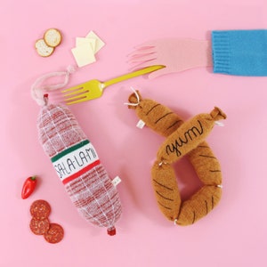 Knitted Charcuterie soft toys sausage salami grilled links pretend food play food salami plush deli meats image 8