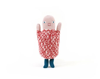 Scaredy Sue soft toy - handmade stuffed plush - knit lambswool doll - fun decor - gift for kids