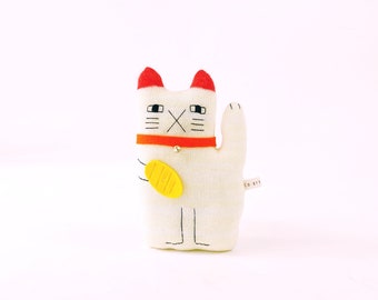 Manekineko Lucky Cat - soft toy - handmade stuffed animal - knit manekineko plush - lambswool - good luck gift