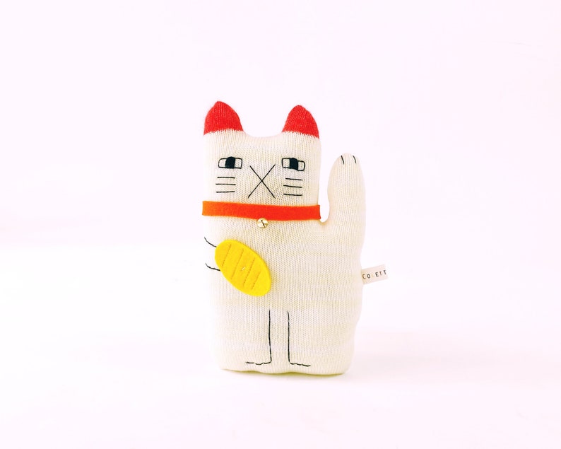 Manekineko Lucky Cat soft toy handmade stuffed animal knit manekineko plush lambswool good luck gift image 1