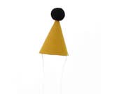 Birthday Party Hat - linen party hat in mustard, baby party hat, pom pom hat