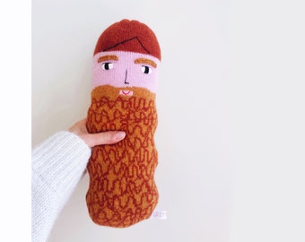 Beardy Man soft toy - handmade stuffed doll - knit lambswool - unique gifts - gift for boys