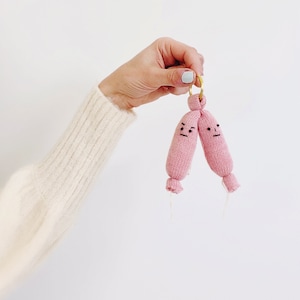 Knitted Charcuterie soft toys sausage salami grilled links pretend food play food salami plush deli meats Angry twins keychain