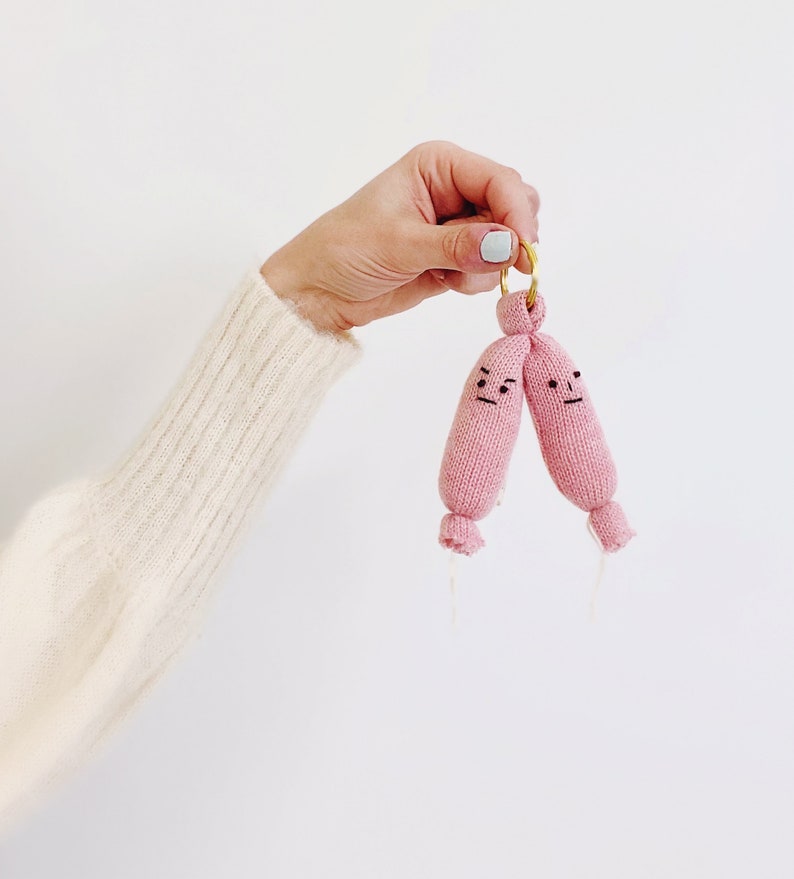 Knitted Charcuterie soft toys sausage salami grilled links pretend food play food salami plush deli meats Angry twins keychain