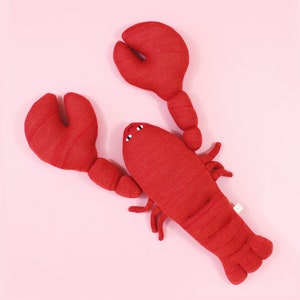 Louis the Lobster soft toy handmade stuffed animal knit lambswool plush merino wool fun decor red unique gifts image 2