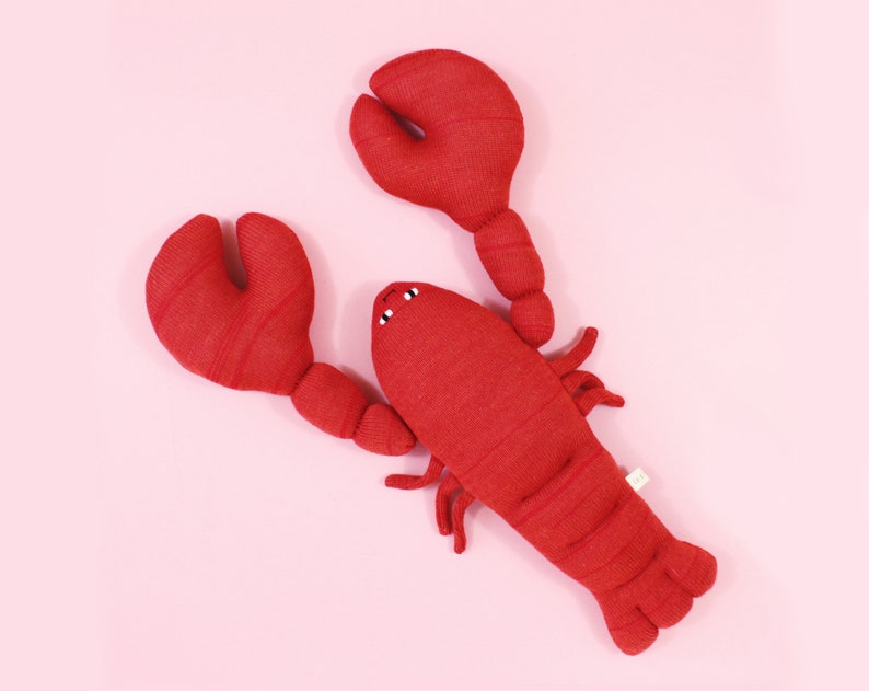 Louis the Lobster soft toy handmade stuffed animal knit lambswool plush merino wool fun decor red unique gifts image 2