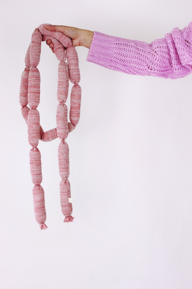 Knitted Charcuterie soft toys sausage salami grilled links pretend food play food salami plush deli meats XL links - pink