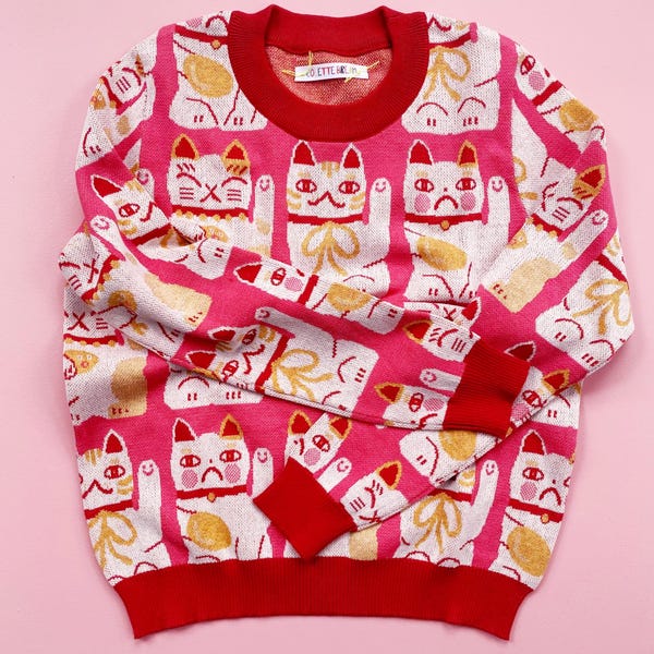 Maneki Neko, Lucky Cat knit Sweater