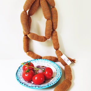 Knitted Charcuterie soft toys sausage salami grilled links pretend food play food salami plush deli meats XL links - brown