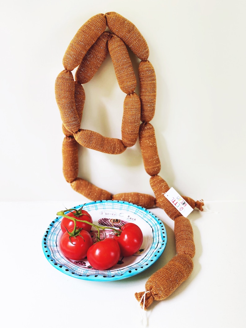 Knitted Charcuterie soft toys sausage salami grilled links pretend food play food salami plush deli meats XL links - brown