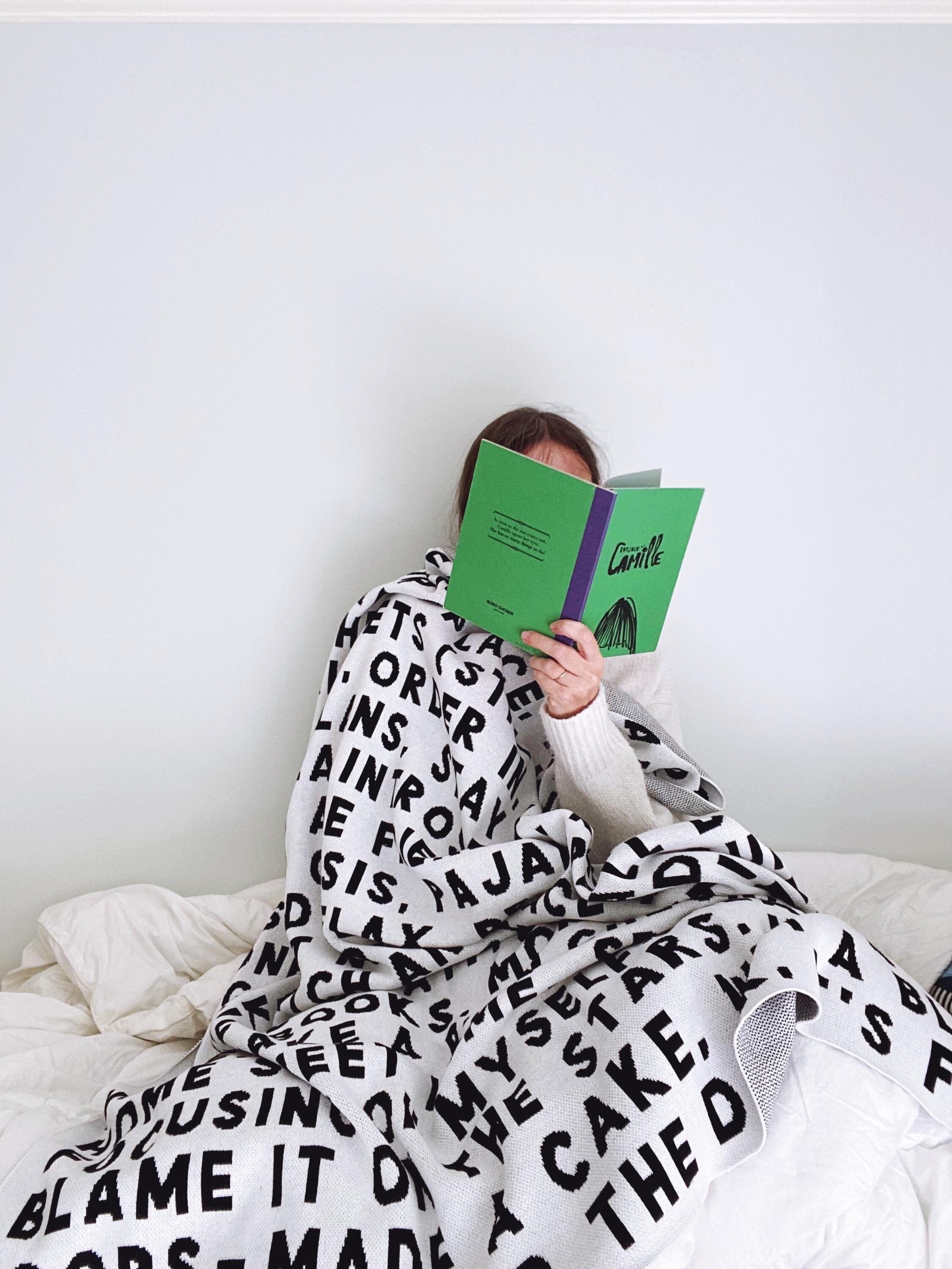 Wordy Blanket 'Introvert Version' - Soft Knit Throw, Cozy Gift for Introverts, Monochrome Home Decor
