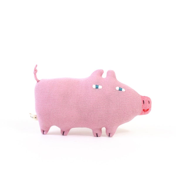 Porky the Piglet soft toy - handmade stuffed animal - pig plush - knit merino wool - baby gift - gift for kids - pink