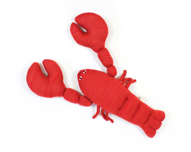 Louis the Lobster soft toy handmade stuffed animal knit lambswool plush merino wool fun decor red unique gifts image 1