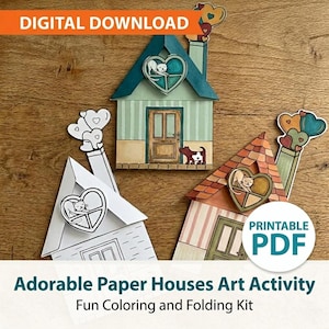 Kit per creare una casetta di carta stampabile, attività di colorazione per bambini, giocattolo di carta 3D (download immediato)