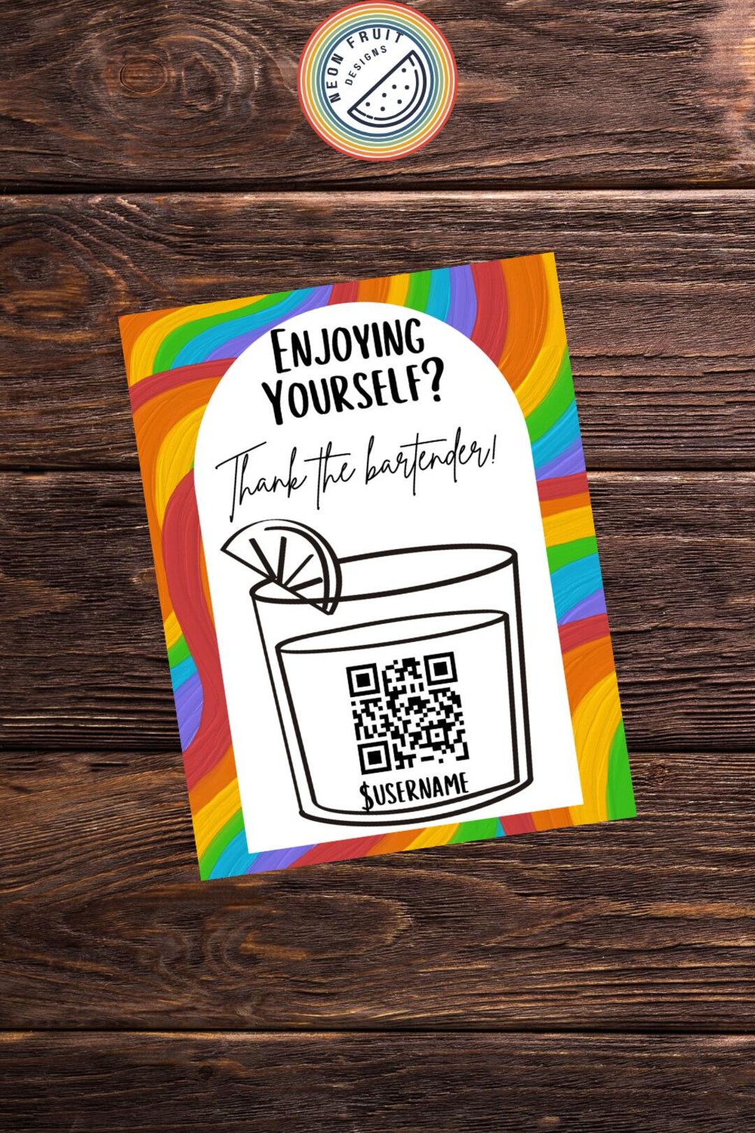 Rainbow Bartender Tip Sign Template, QR Code Cashless Tipping, Pride ...