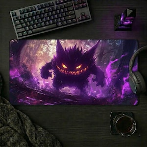 Gengar Dark Purple Gaming Mouse Pad | Haunted Pokémon Desk Mat XL Mousepad