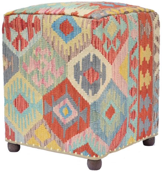 Afghan Kilim Ottoman Bench Geometric 1 04 X 1 Etsy