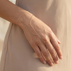 Guldkedja armband ring, slav armband, minimalistiska handsmycken, justerbar ring armband, daity handledskedja, boho smycken gåva
