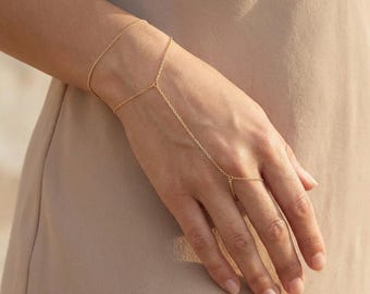 Gold Hand Kette Armband Ring, Slave Armband, Minimalist Hand Schmuck, verstellbares Ring Armband, Daity Handgelenk Kette, Boho Schmuck Geschenk